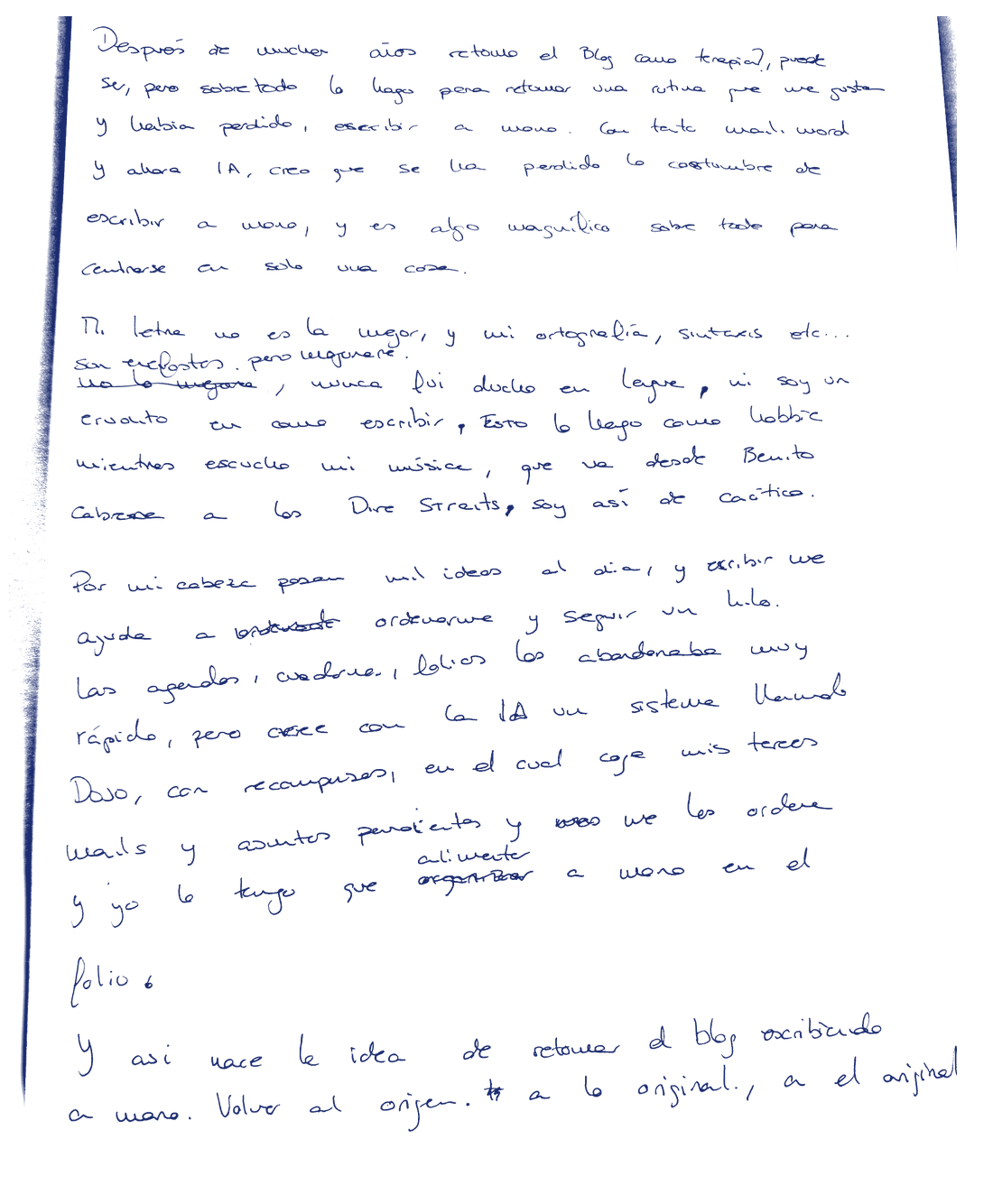 Primera página manuscrita del escrito «El original»